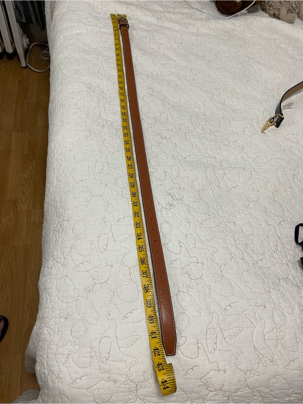 Tan Leather Women's Belt with Gold Double-Crescent Buckle - Picture 8 of 9